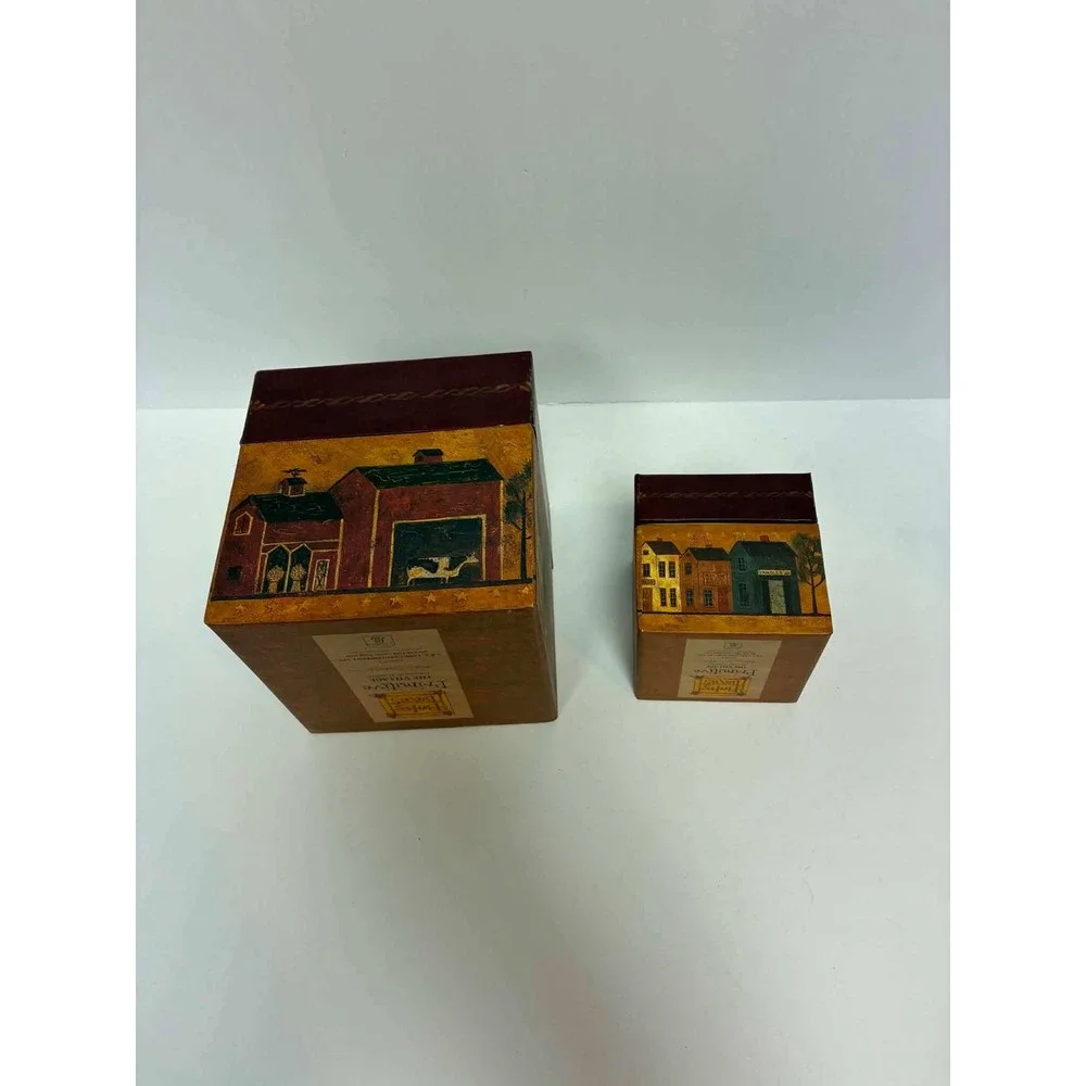 Bobs Boxes Primitive The‎ Village Ellen Stouffer Set of 2 Storage Boxes